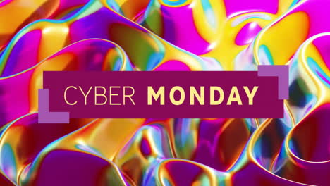 Magenta rectangular banner being animated in scene, with neon fluid shapes and lavender corners