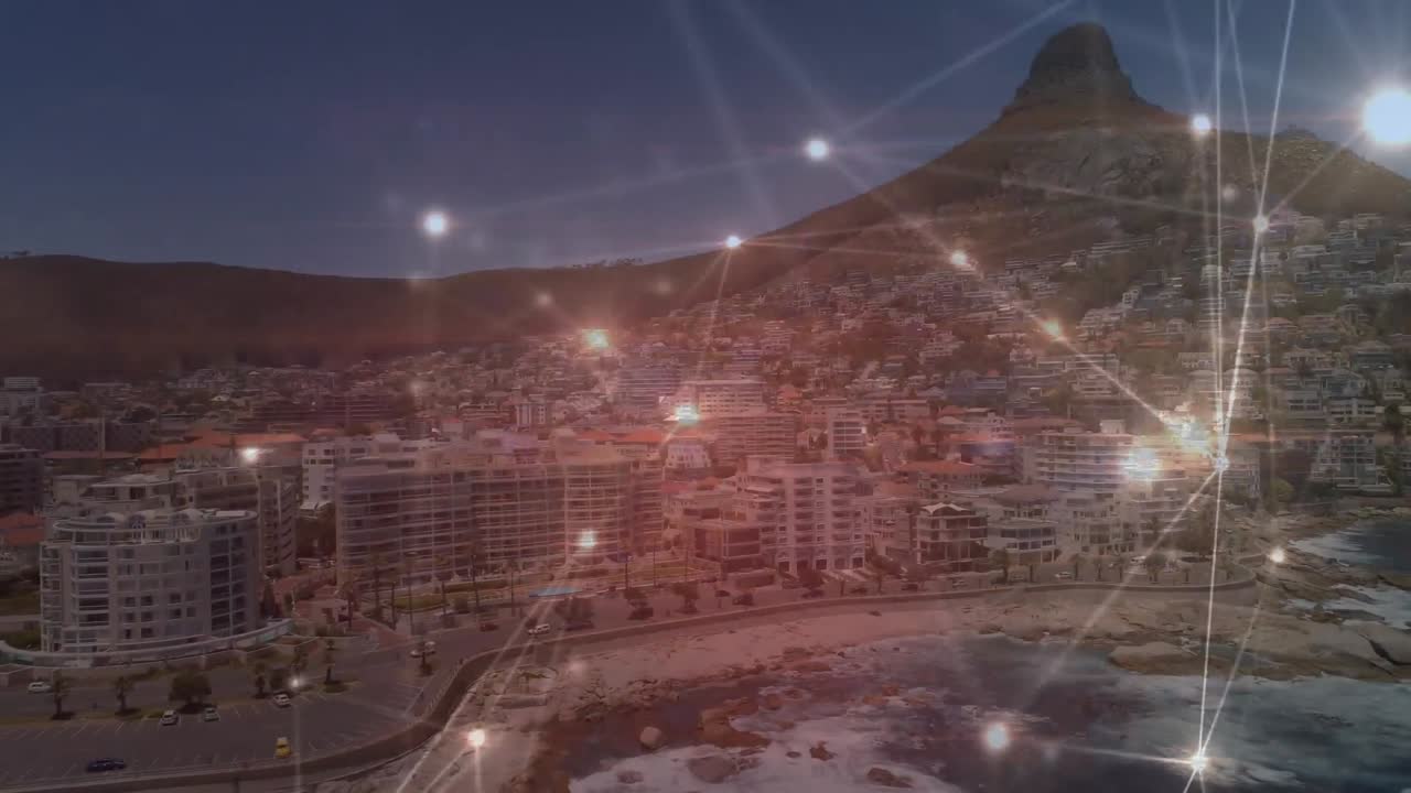 animación de redes de conexiones sobre el paisaje