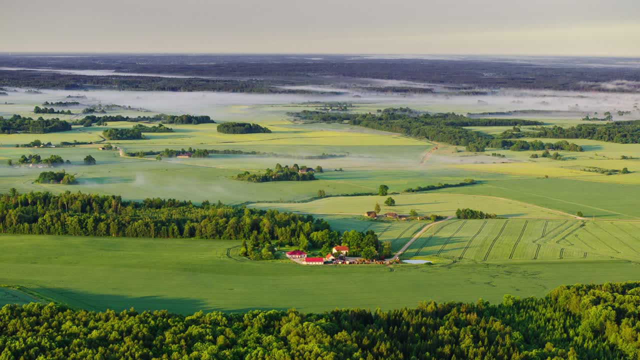 Beautiful Timelapse Shot of Mist Floating Above Northern Fields in Early Dawn