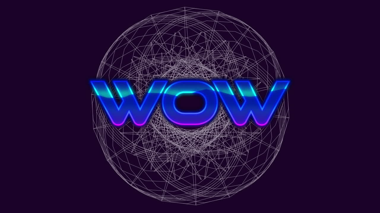 animación de texto wow sobre círculos móviles formas geométricas en fondo oscuro