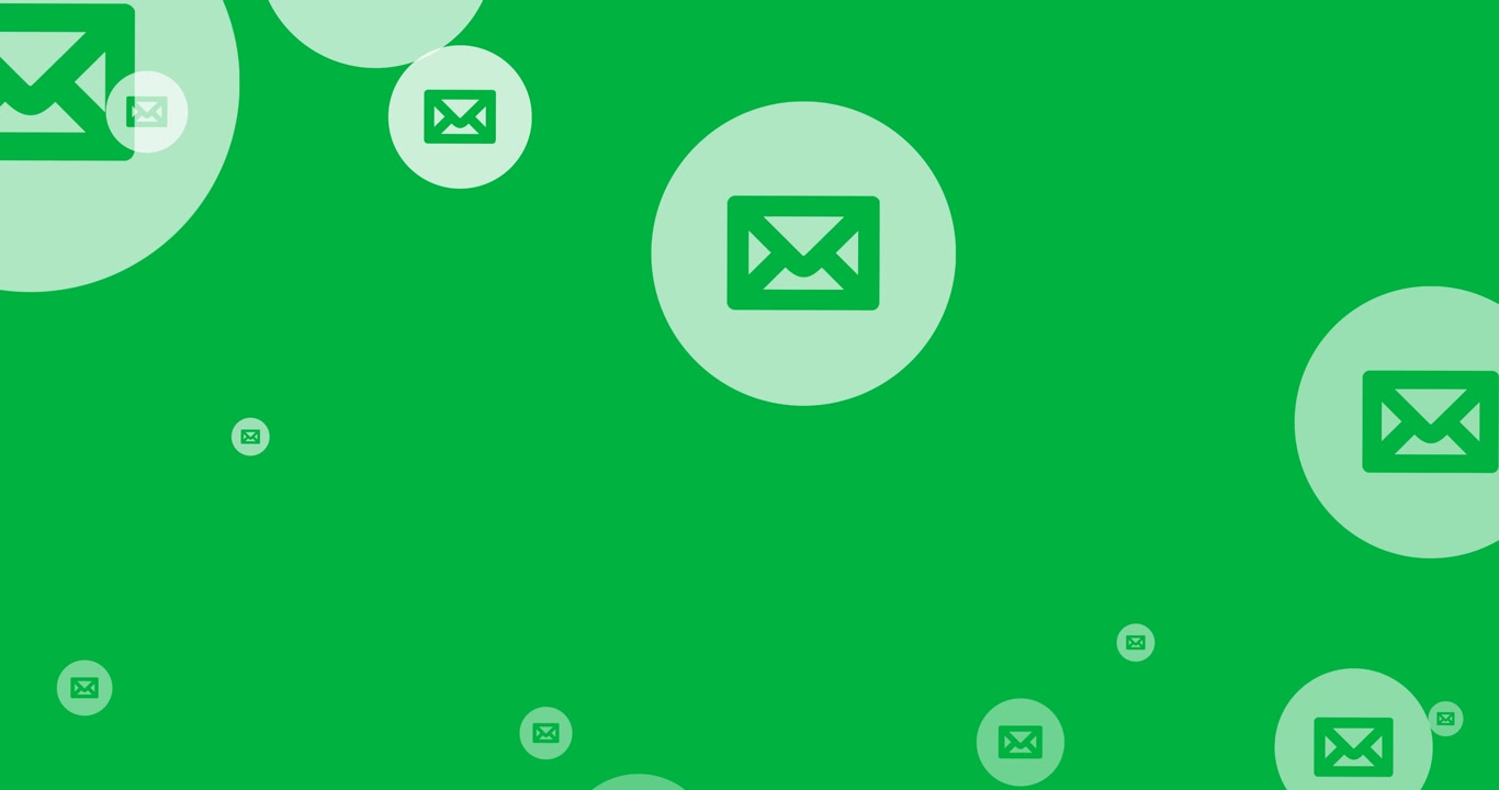 Digital animation of multiple message icons floating against black background