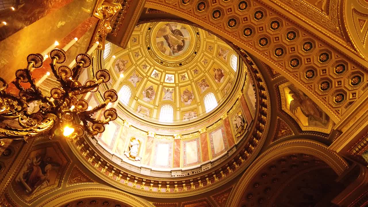 Ceilings of I St. Stephen's Basilica (Szent Istvan Bazilika). Catholic Cathedral and one of the main attractions in Budapest with camera movement