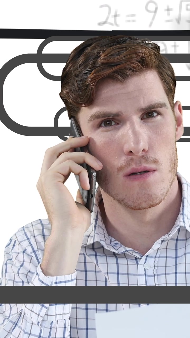 Animation of caucasian businessman with smartphone on white background with math symbols
