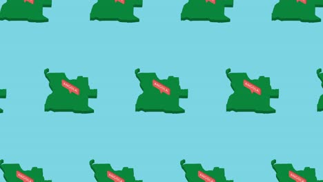 isometric green map of angola on a blue background, there is a country with an orange pointer in a pattern. animation of a travel concept