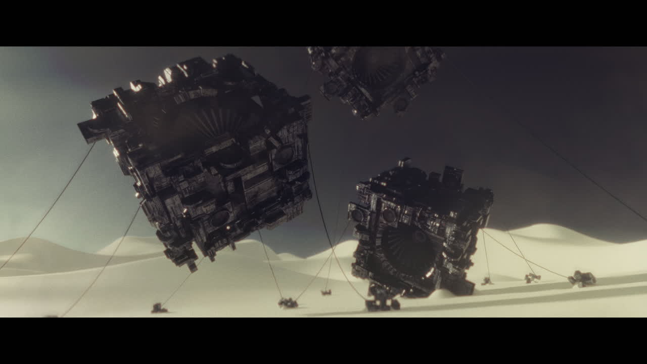 Huge alien qube artifacts in the desert