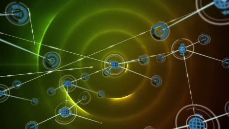 Animationen-Von-Netzwerkverbindungen-Mit-Symbolen-Auf-Grünem-Hintergrund