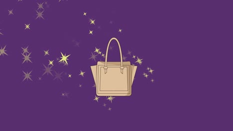 animación del icono del bolso sobre un fondo púrpura