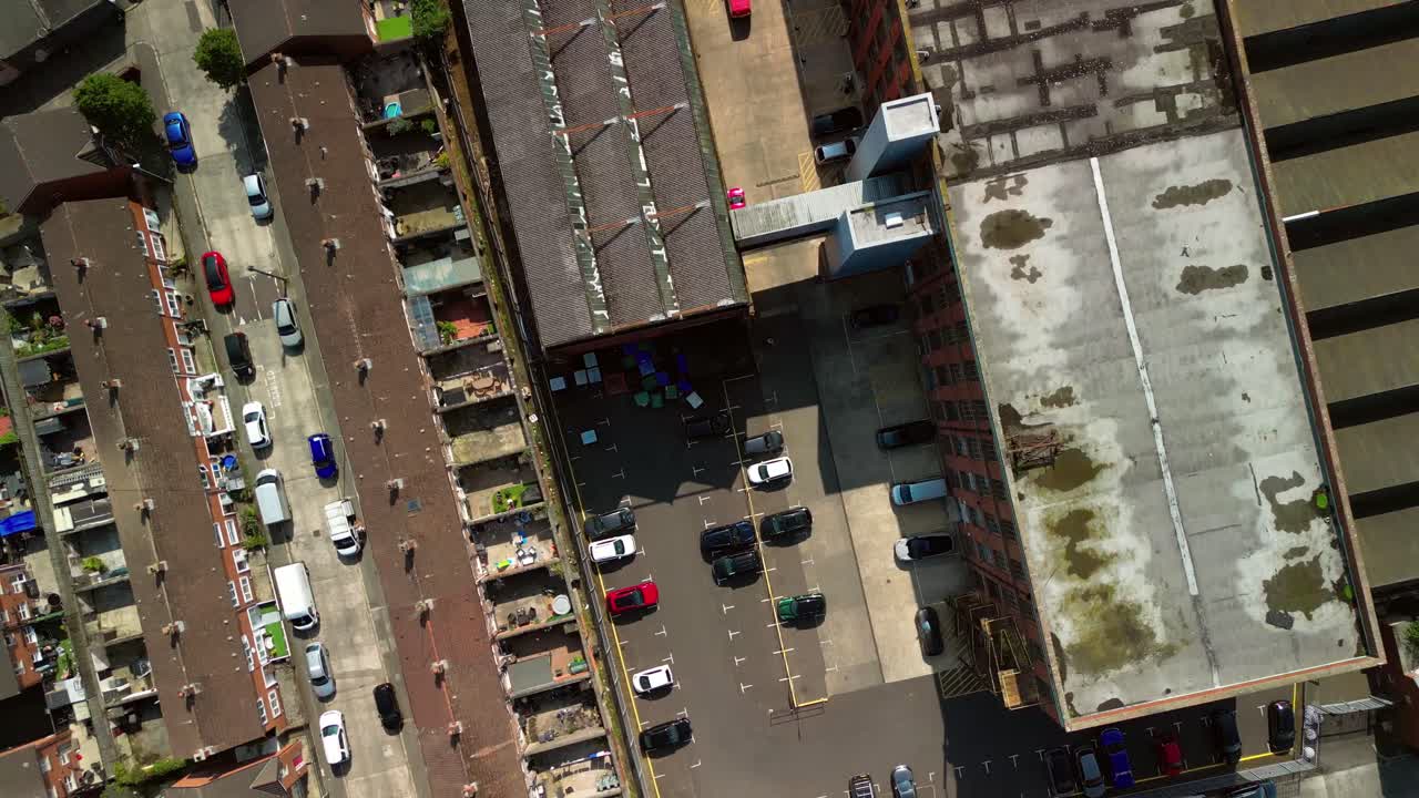 Travelling aerial GV of Portview Trade Centre in Belfast, Northern Ireland, UK on a bright and sunny day. Produced in 4K, 60FPS and with Rec709 color