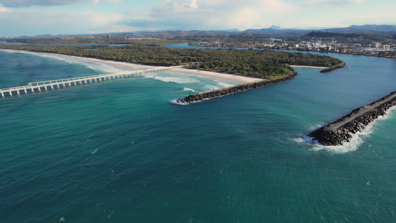 Aerial View Of Tweed River Mouth And Tweed Sand Bypass In Fingal Head, New South Wales, Australia