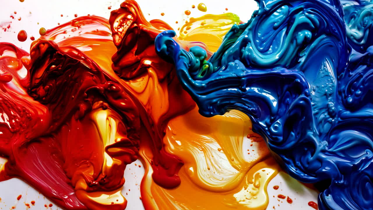 A colorful painting with a red, yellow, and blue wave. The colors are vibrant and the brushstrokes are bold.