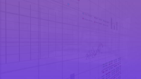 animation of financial data processing over purple background