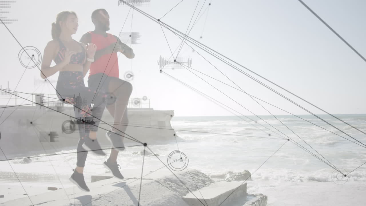 анимация сети соединений через пару, бегущую на открытом воздухе