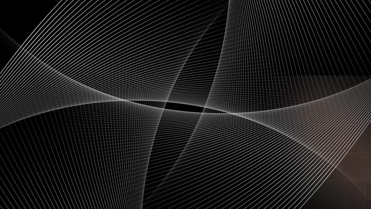 Animation of intersecting curved white parallel lines moving on black background