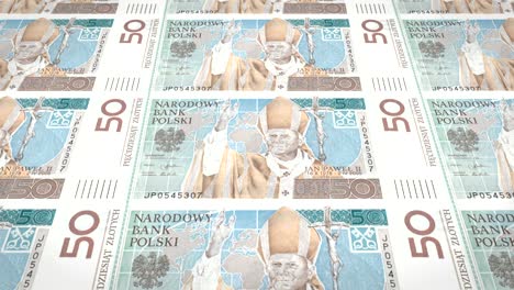 banknotes of fifty polish zlotys of poland rolling, cash money, loop