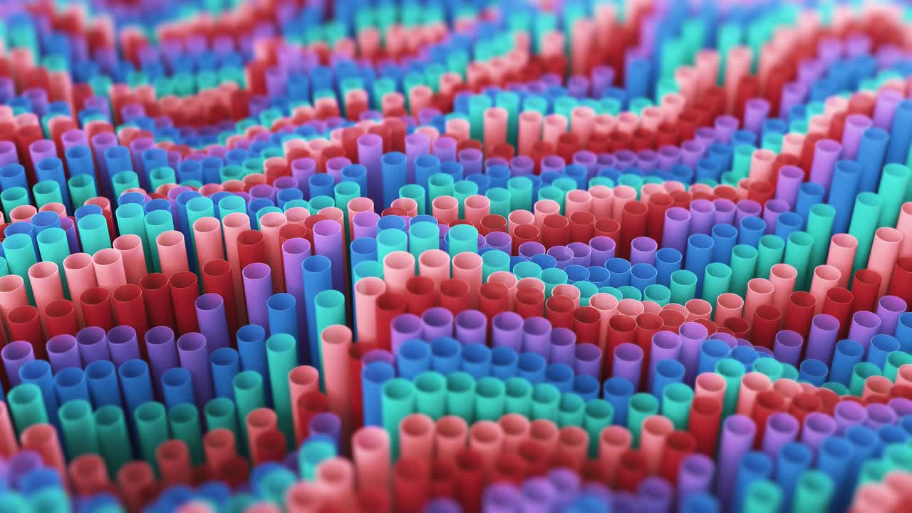 4k anillos clonadores geométricos abstractos dispuestos en tubos digitales formas coloridas que se mueven como olas. círculos redondos coloreados. animaciones de renderización 3d