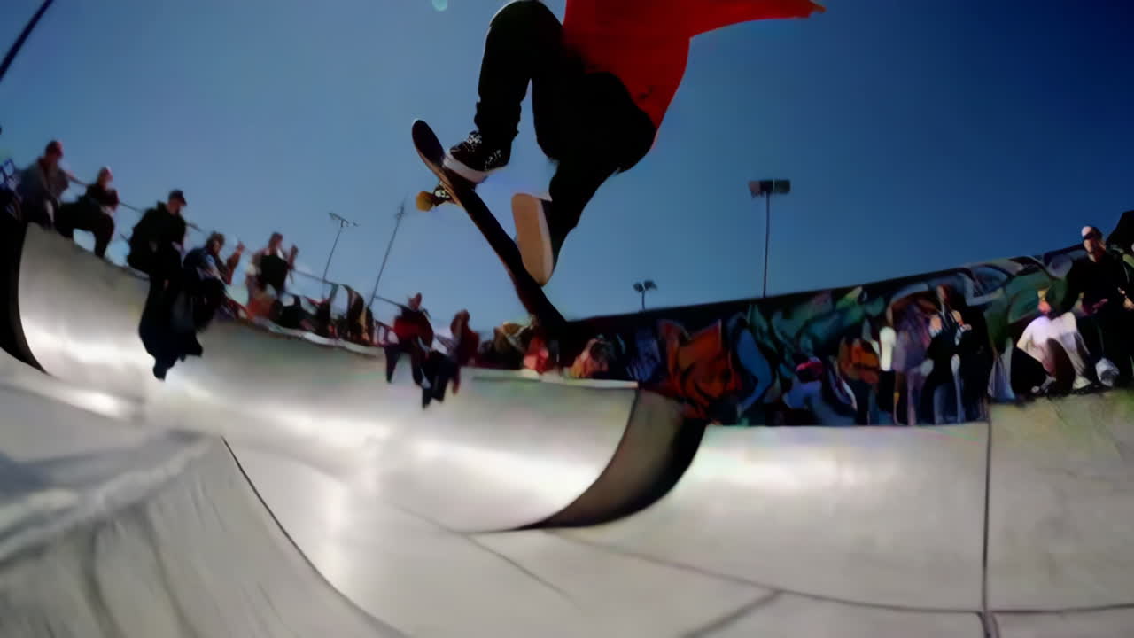 Dynamic Skateboarding Tricks and Jumps at an Outdoor Skate Park