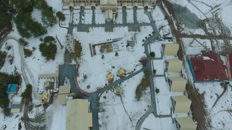 Aerial-Birds-Eye-View-Of-Town-In-Shogran-Valley-During-Winter-Time