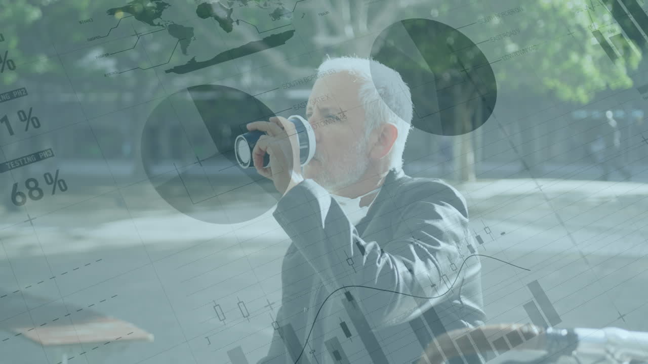 글로벌 파이낸스는 공원에서 커피를 마시며 데이터를 처리하는 고위 경영자를 만나게 됩니다.