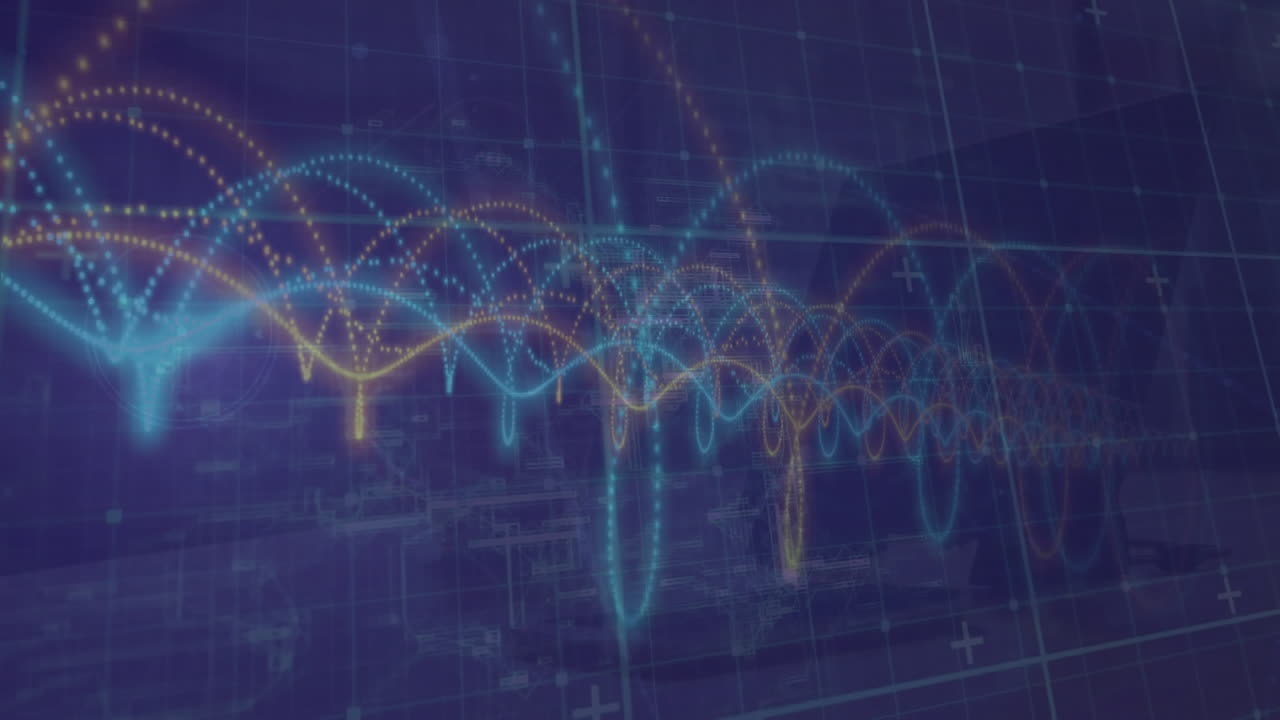 Animation of data processing on black background
