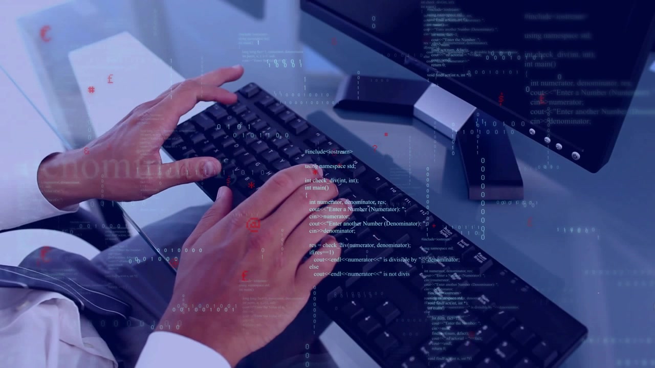 Hands responding on keyboard after alert, shifting and typing code to update UI overlay