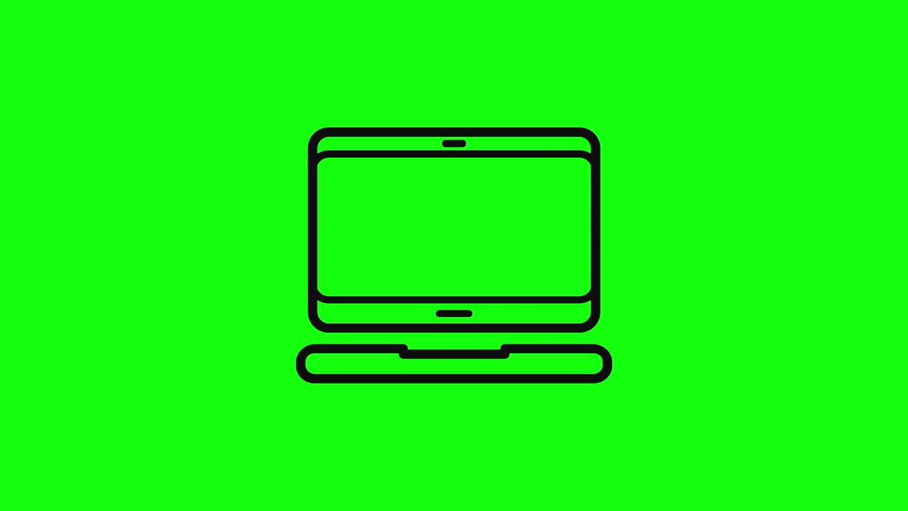 Transparent black Laptop Pc computer icon green screen 10 animations chroma key