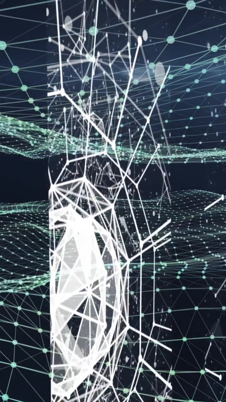 Animation of network of connections over glowing green mesh