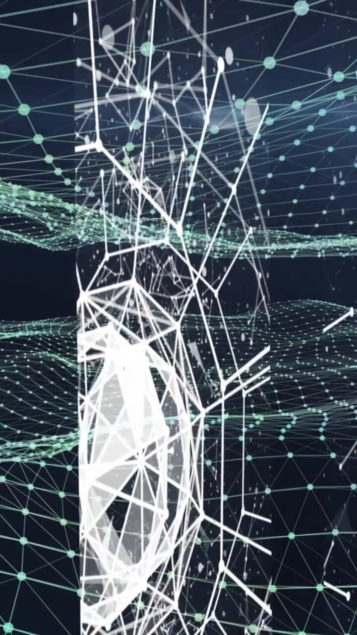 Animation of network of connections over glowing green mesh