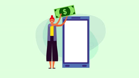 mujer de negocios con teléfono inteligente y aplicación de comercio electrónico