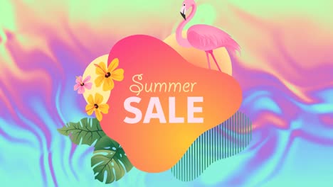 animation of summer sale text and flowers over shapes