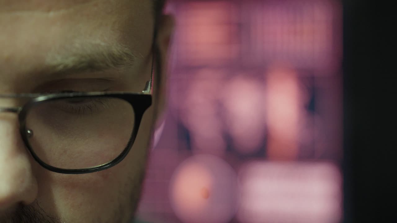 A scientist focused in close-up while interacting with AI-powered tools