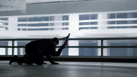 sniper putting rifle at position