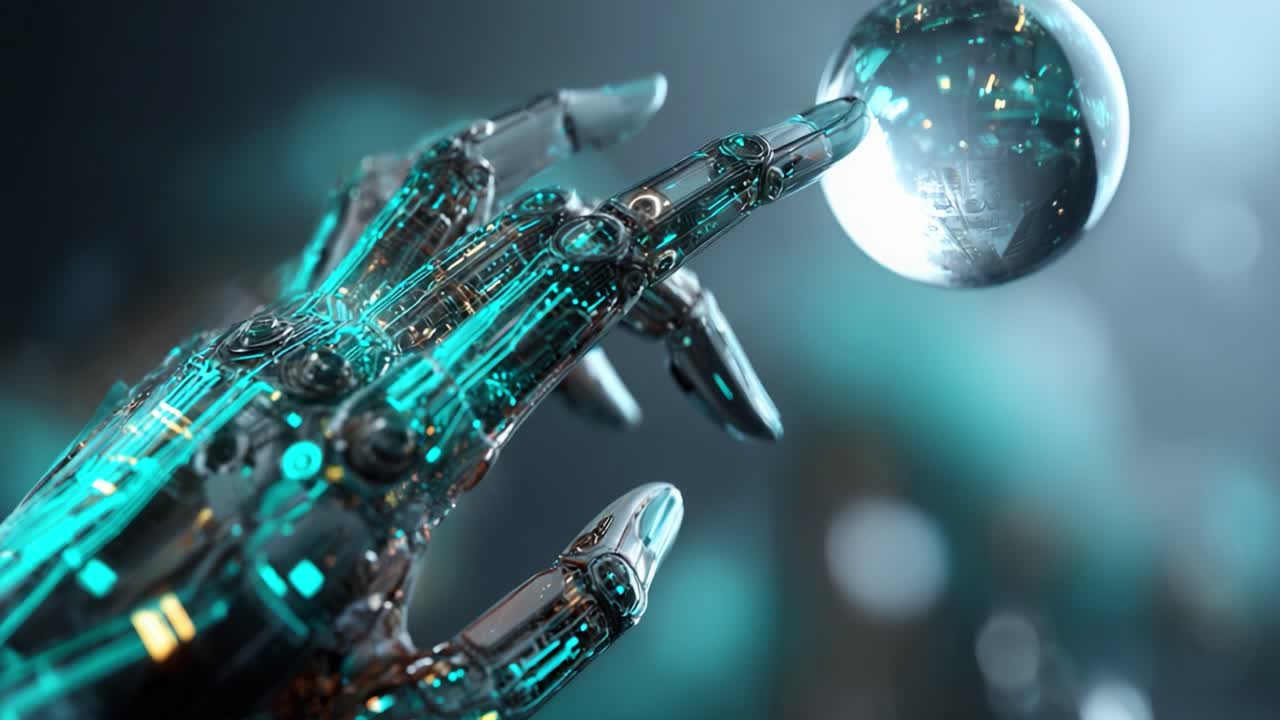 Robot Hand Touching a Glowing Sphere