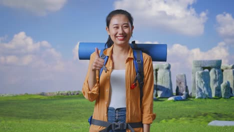 woman tourist at stonehenge