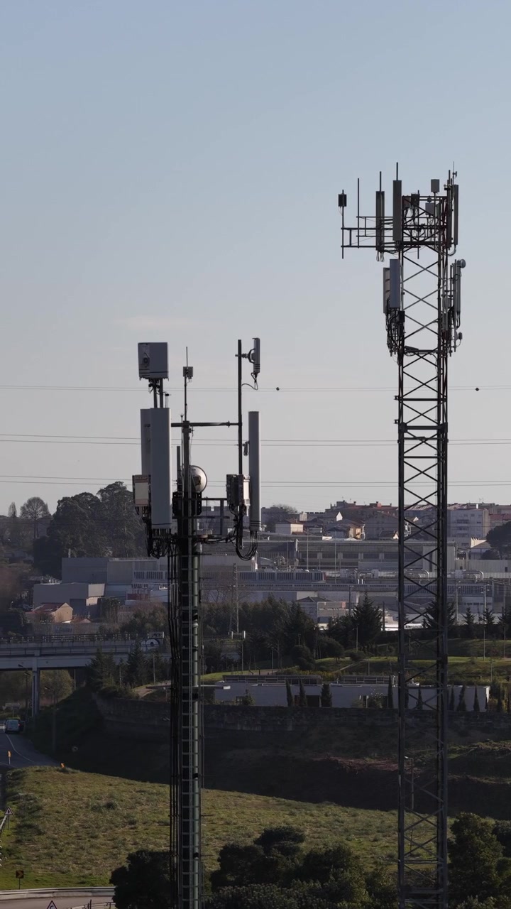 Wireless Network Tower and Highway Traffic Drone Footage