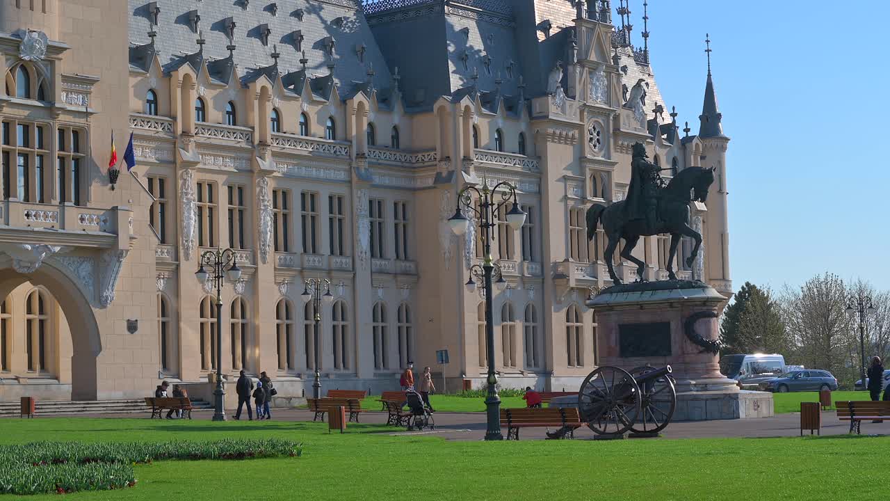Iasi, Romania - April 25, 2021: Stephen the Great monument in front of the Palace of Culture