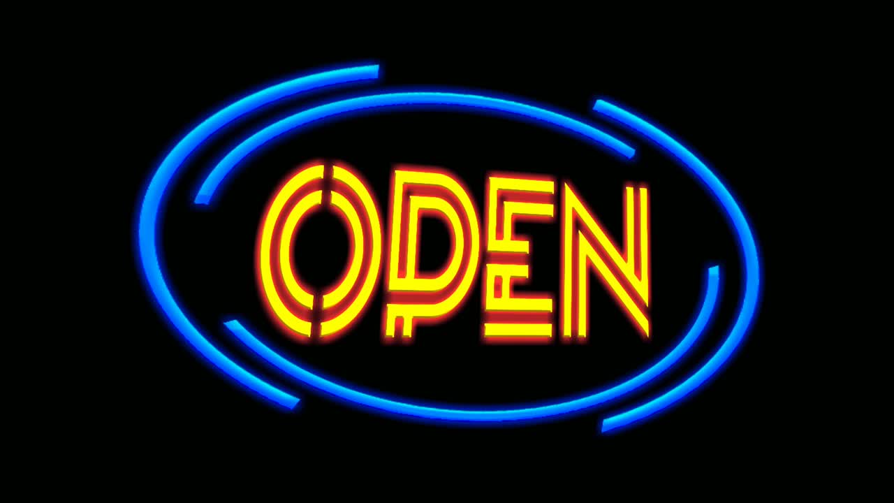 Neon sign animation Open on a black background