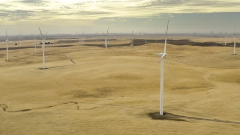 Aerial-shot-of-Windmills-spinning-on-Montezuma-Hills