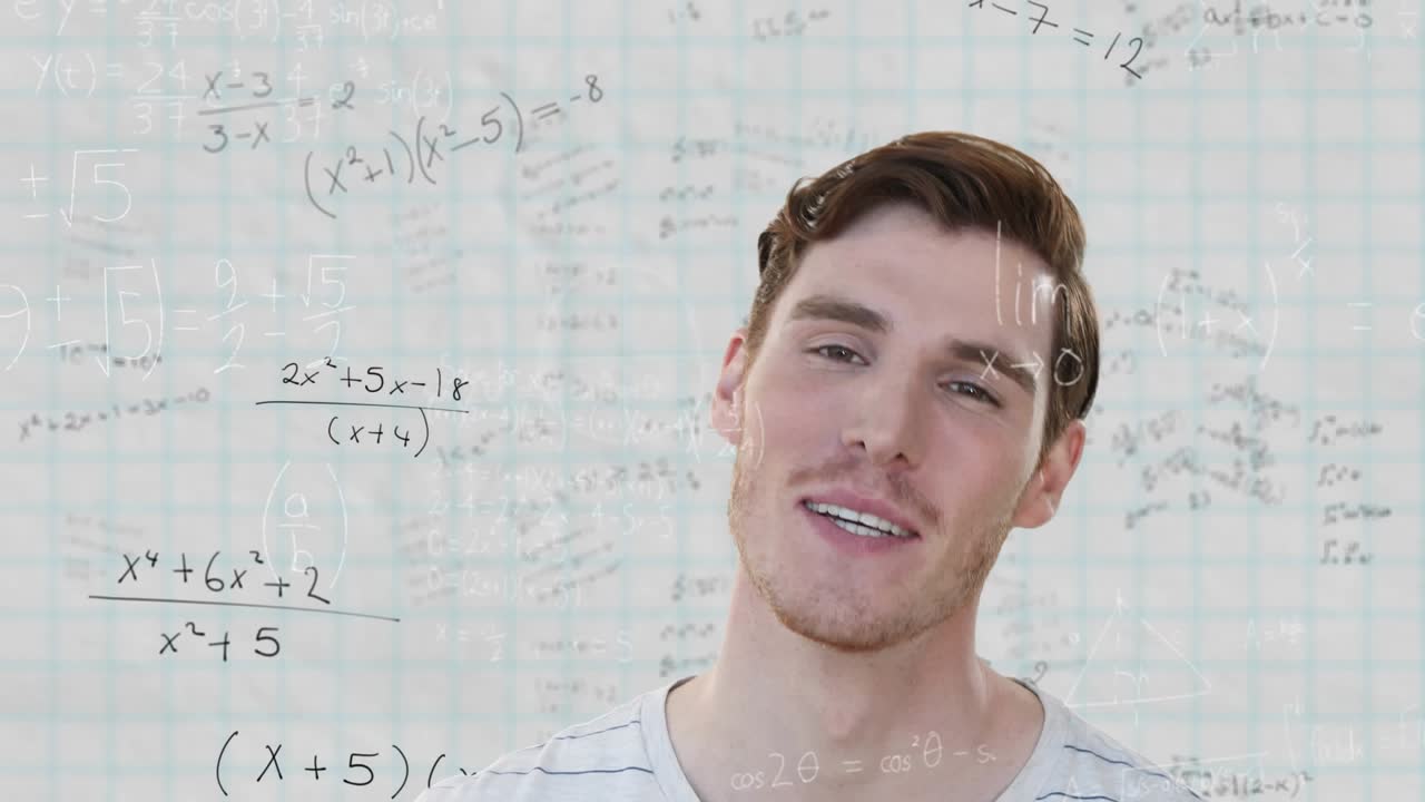 Animation of mathematical formulae over man using microscope
