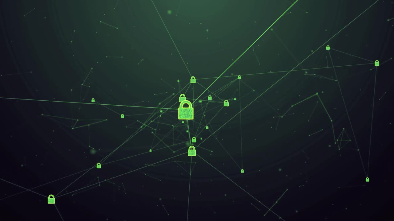 Abstract Digital Security Network with Glowing Padlock Icons