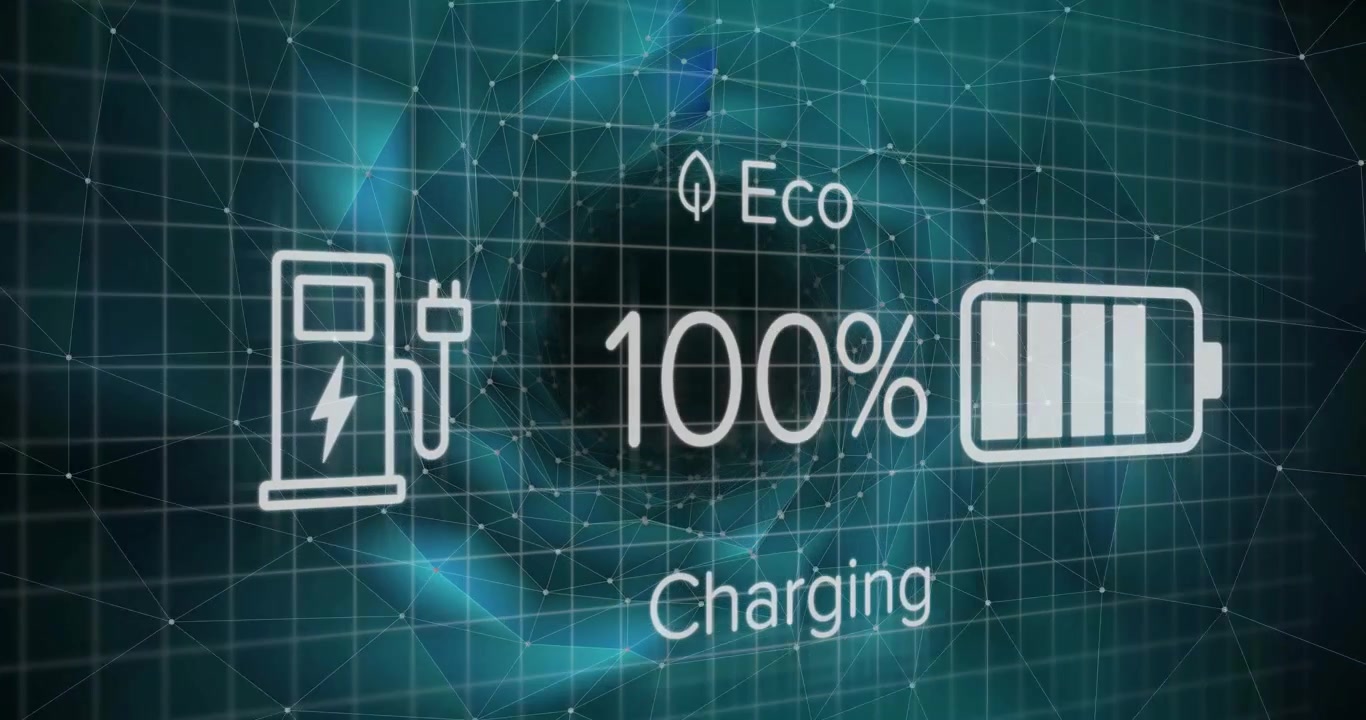 Stazione di ricarica EV e percentuale della batteria su schermo digitale