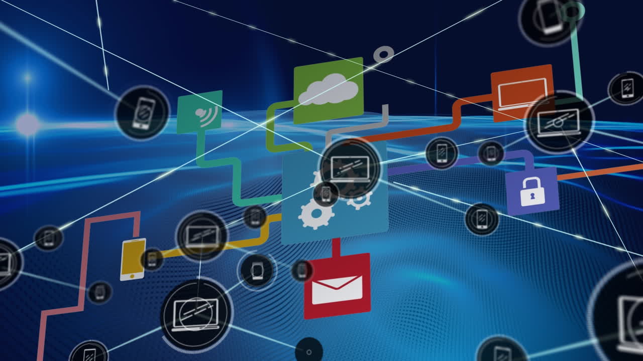 animación de la red de conexiones con las personas iconos sobre el icono de la nube digital