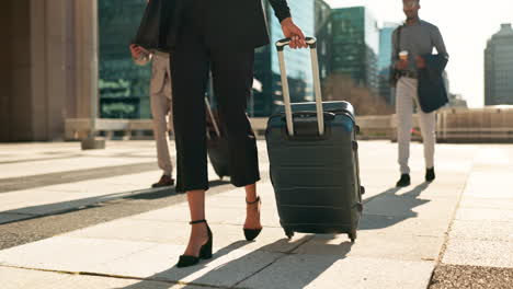 business, legs and luggage for travel in city