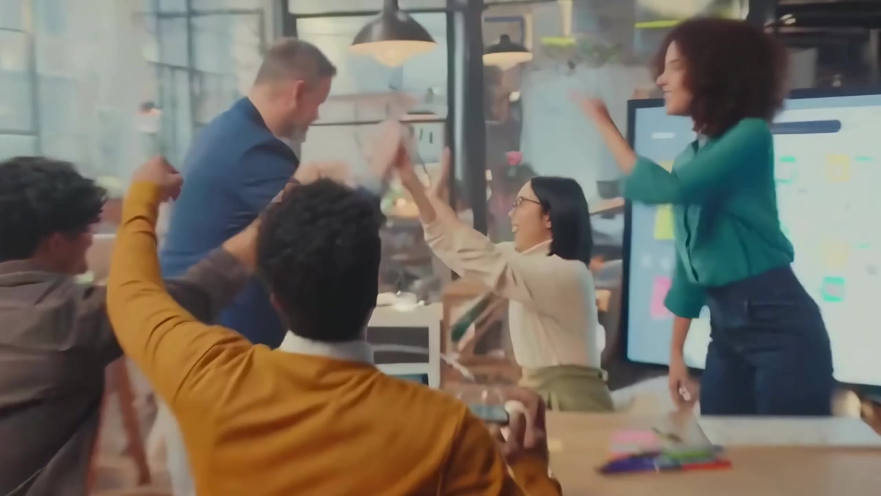 Diverse Creative Team Celebrating Success in Modern Office
