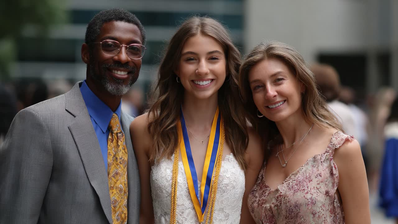 Celebrating Achievement: A Proud Family Poses Together at a Graduation Ceremony, Showcasing Joy and Accomplishment in Their Smiles and Attire