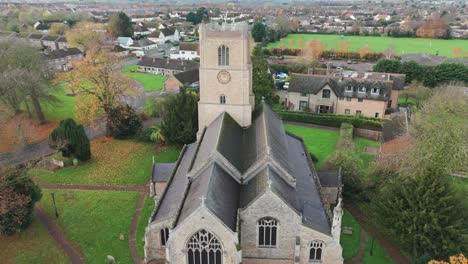 aerial view of a church in a village