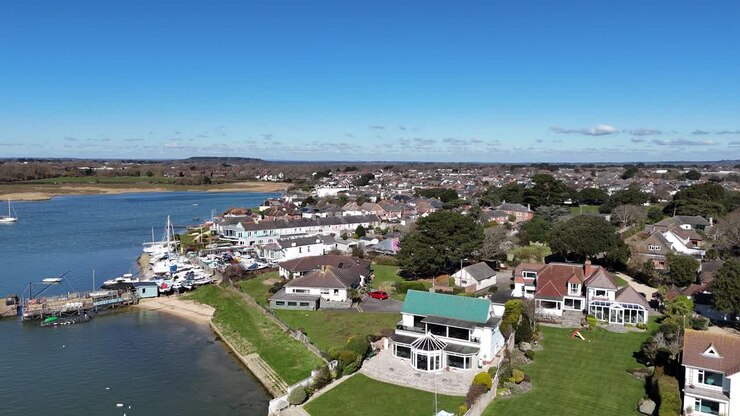 Large Waterfront houses Mudeford Christchurch UK drone,aerial