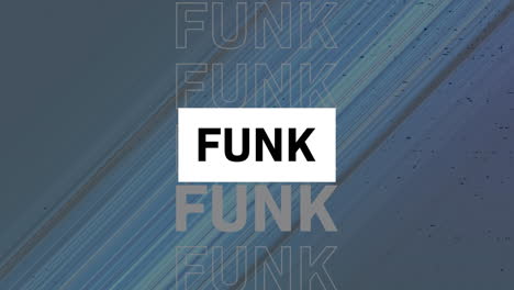 animation of funk text over moving blue stripes