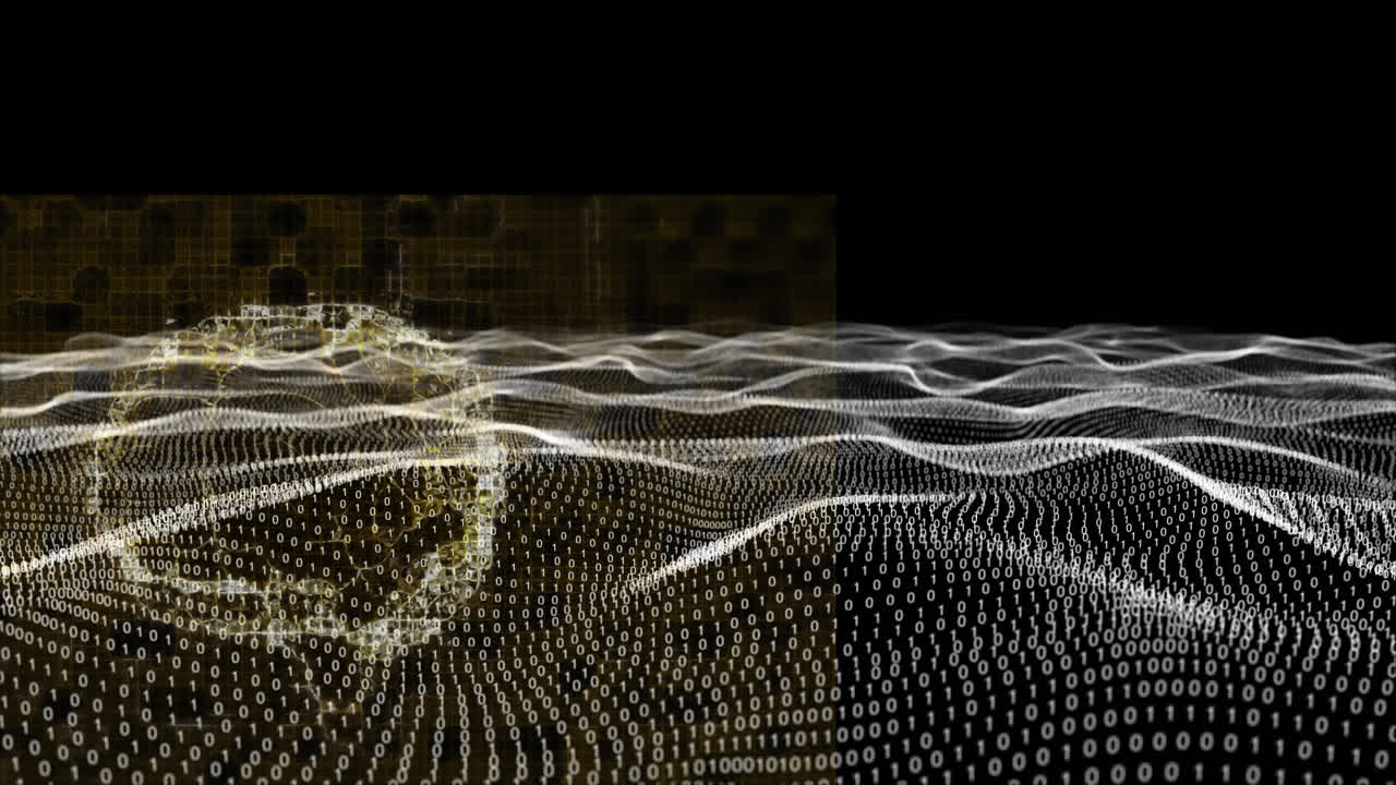 Animation of brain over waving data on black background