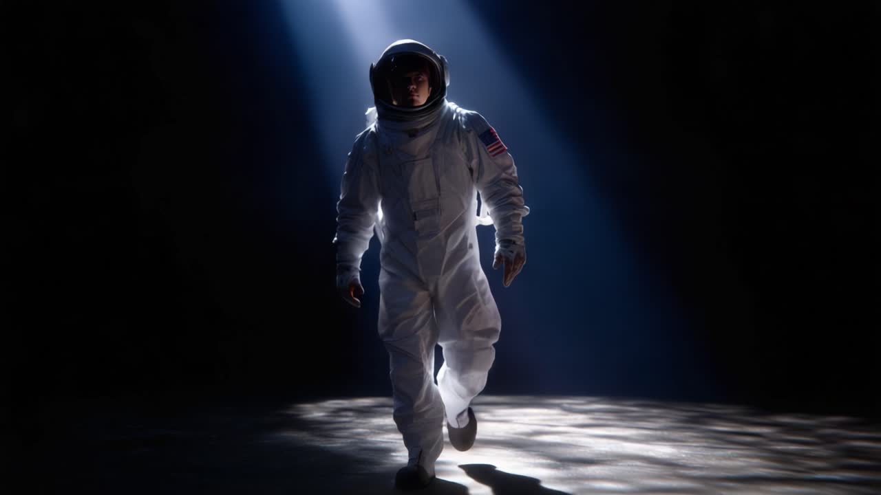 Astronot Berjalan dalam Sorotan: Sebuah Perjalanan Melalui Eksplorasi Luar Angkasa dan Kecerdikan Manusia yang Dilambangkan oleh Kehadiran Megah Seorang Astronot dalam Pakaian Antariksa.