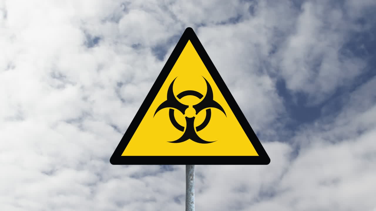 하늘을 배경으로 한 노란색 도로 표지판의 애니메이션